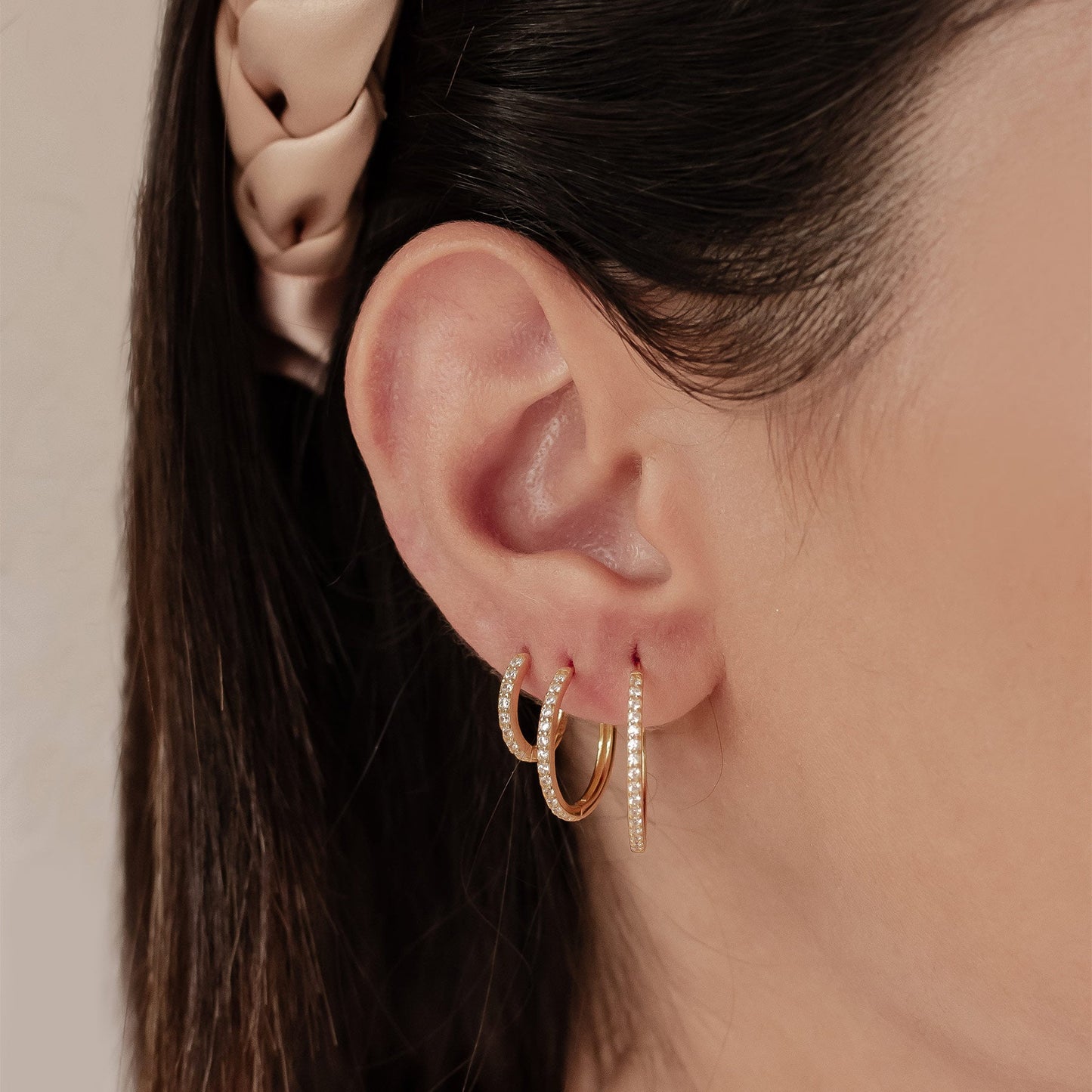 Clear Stone Hoop Earrings Sterling Silver