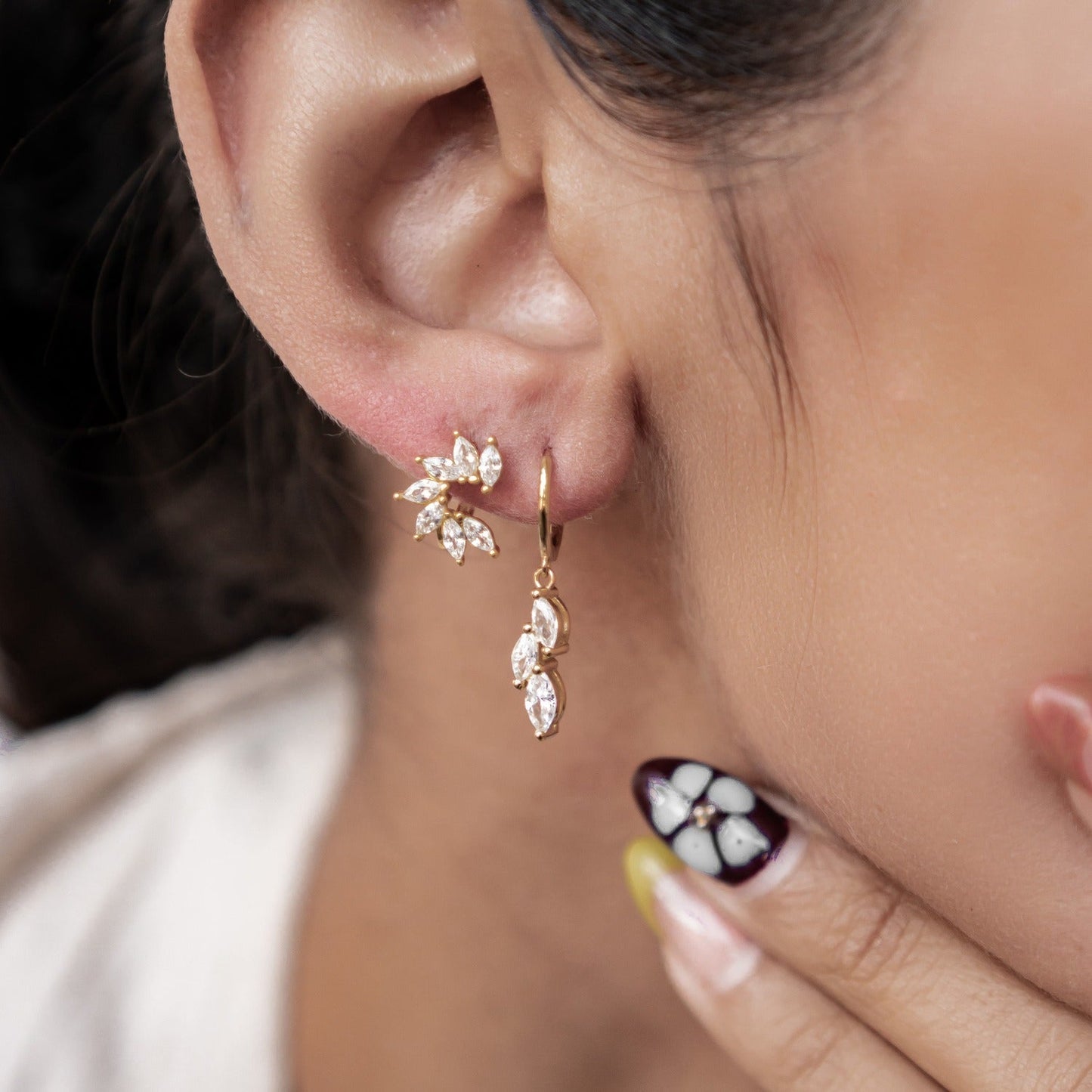 Cluster Huggie Earrings Sterling Silver