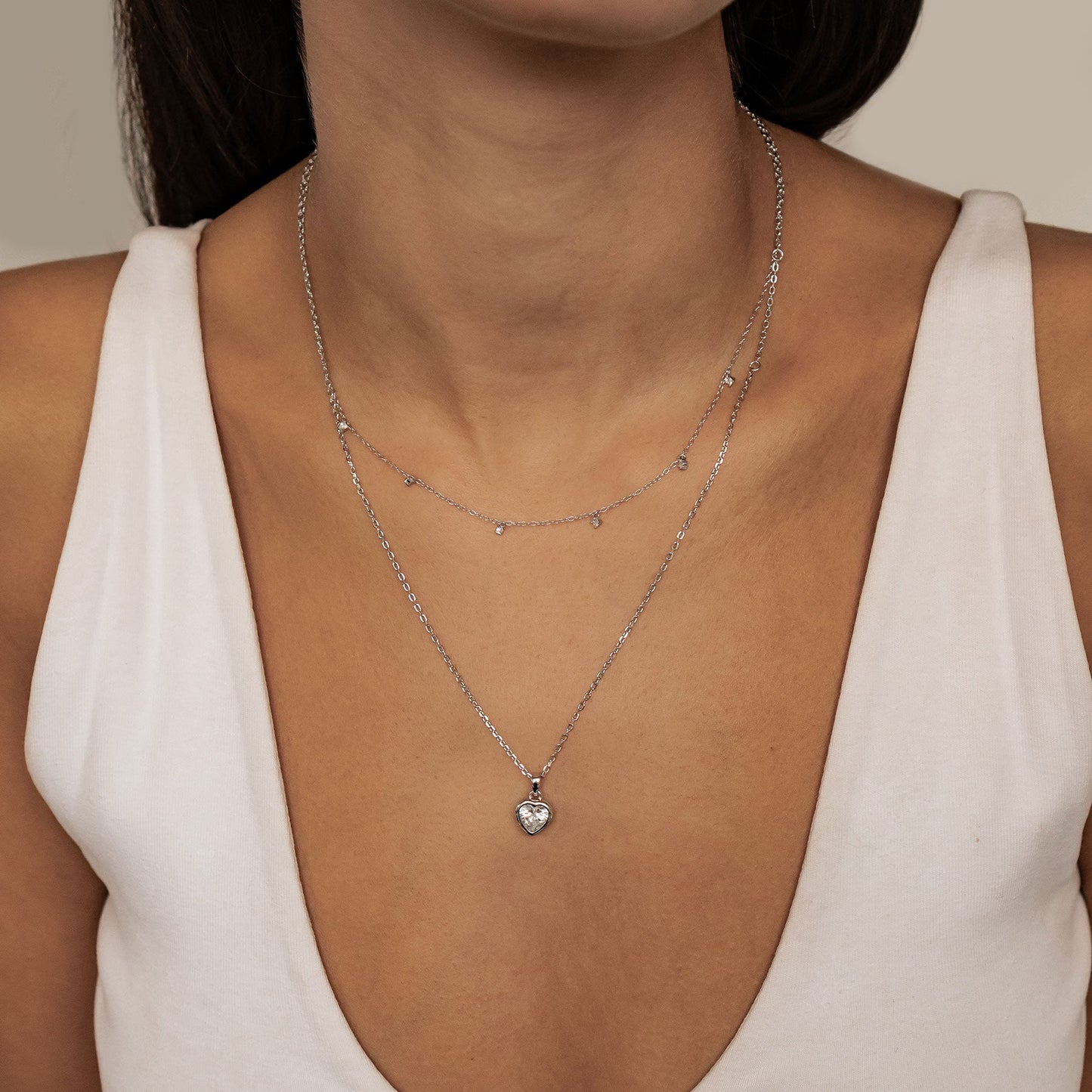 Crystal Heart Necklace Set Sterling Silver