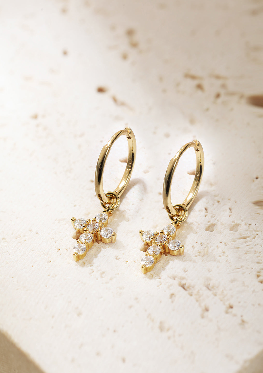 Cross Charm Hoop Earrings Sterling Silver Gold