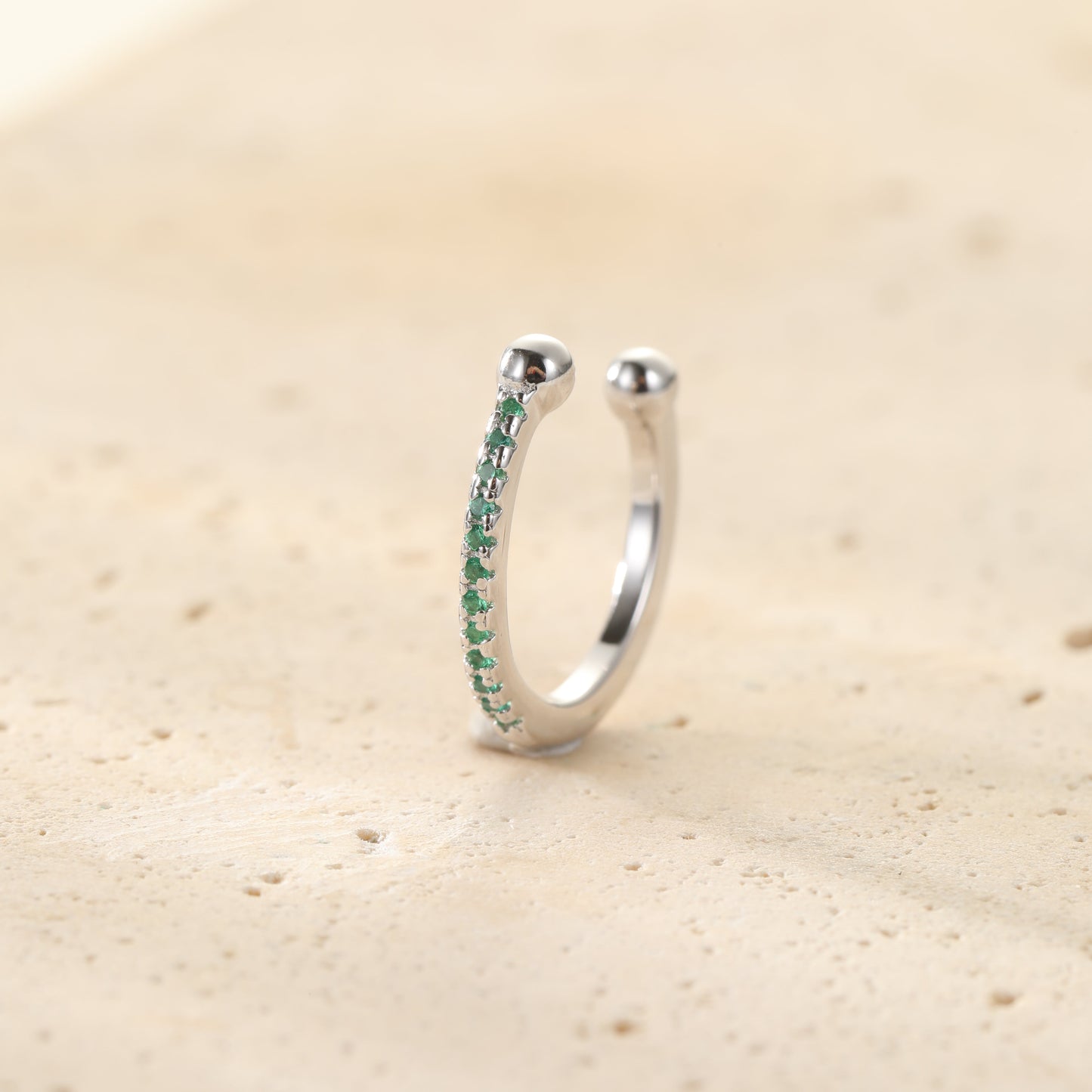 Green Diamond Ear Cuff Sterling Silver