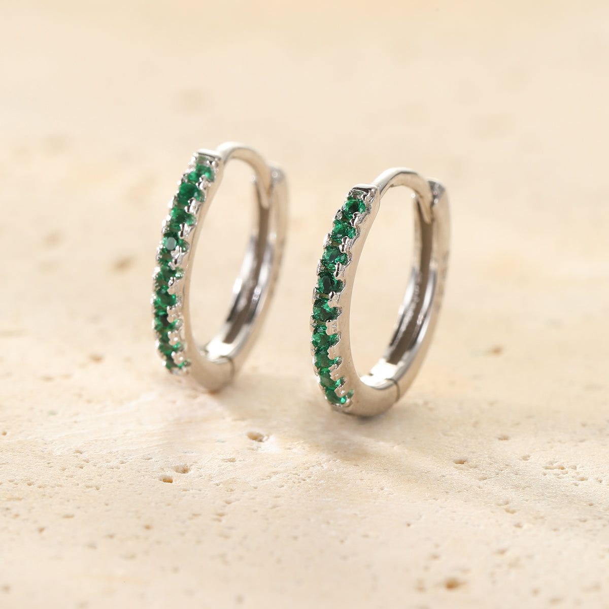 Green Stone Huggie Earrings Sterling Silver