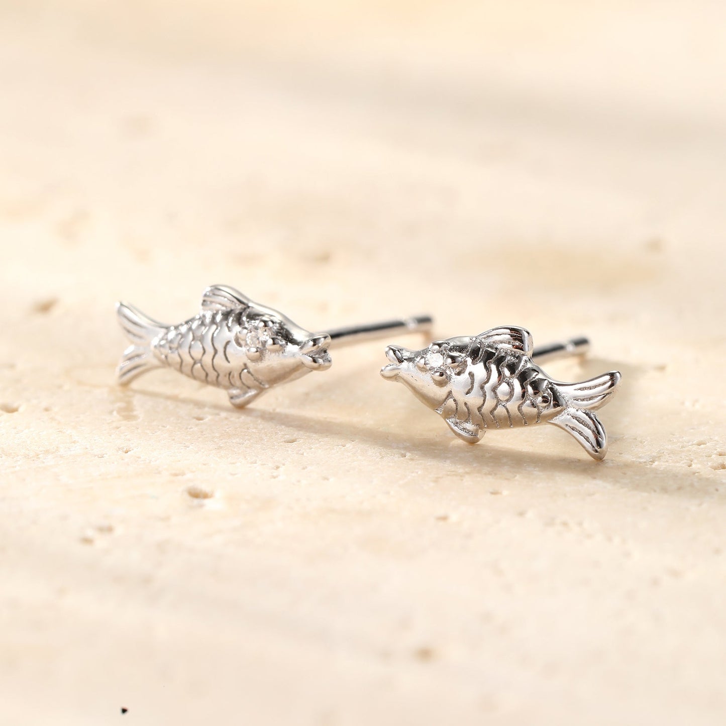 Kissing Fish Stud Earrings Sterling Silver