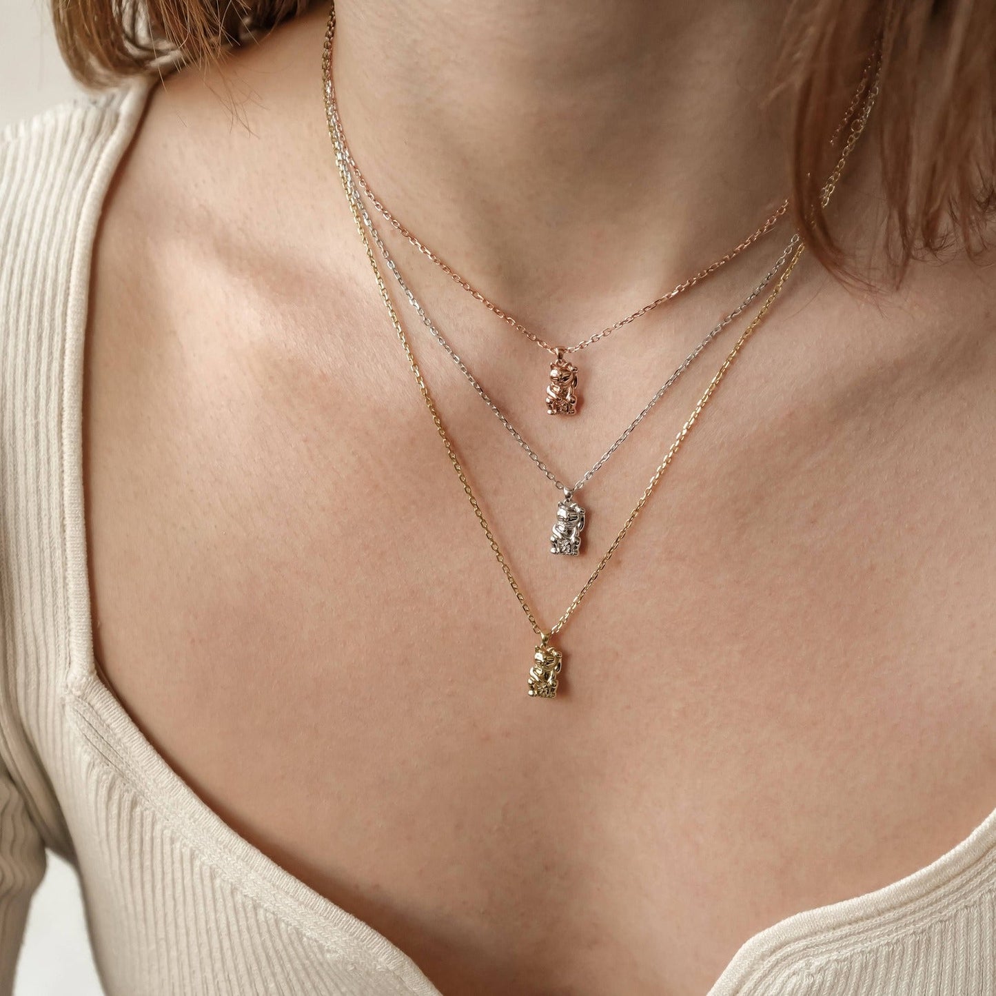 Lucky Cat Pendant Necklace Sterling Silver