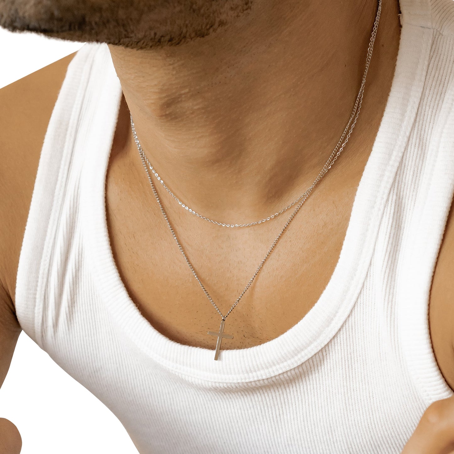 Men Layered Cross Necklace Waterproof