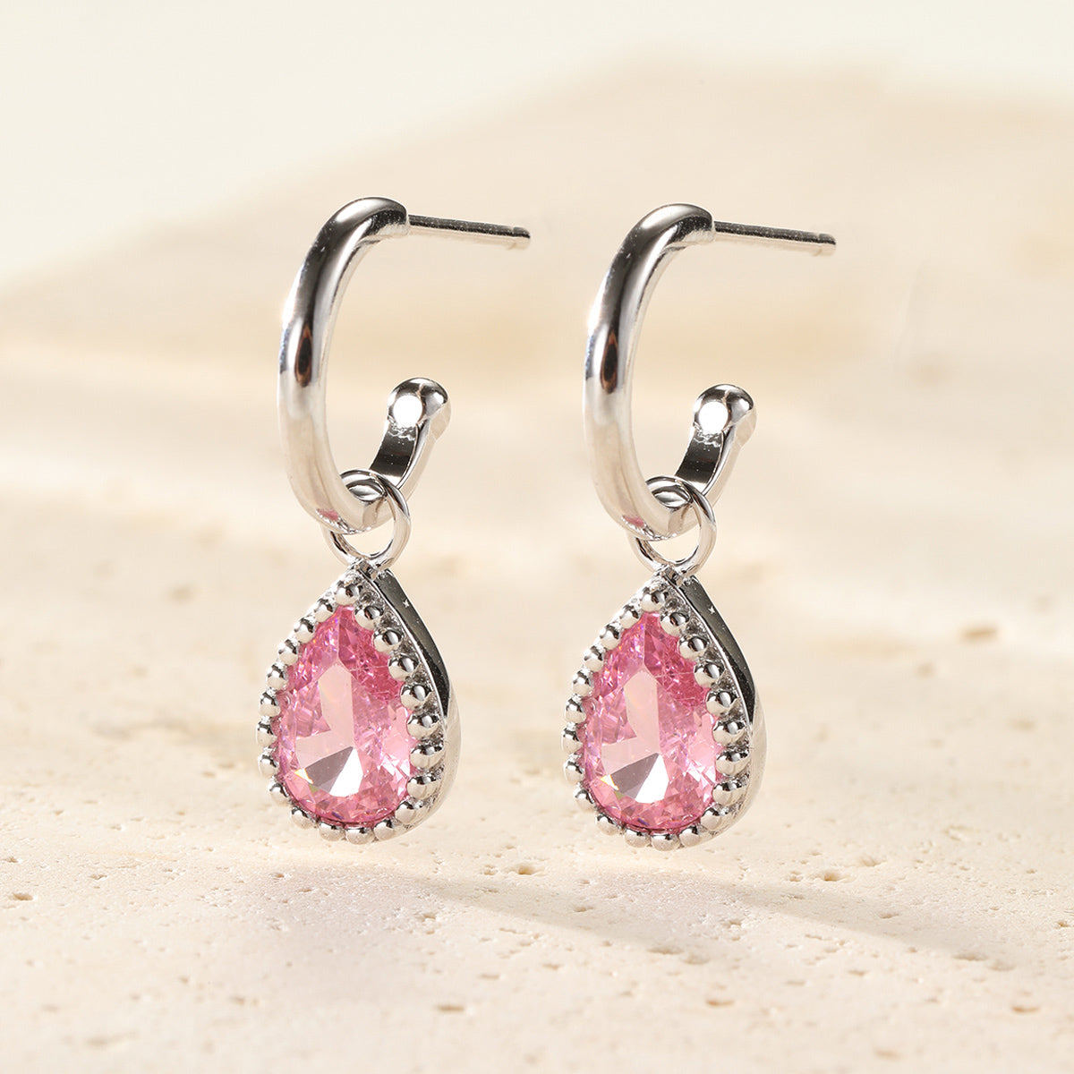 October Tourmaline Birthstone Hoop Earrings Sterling Silver