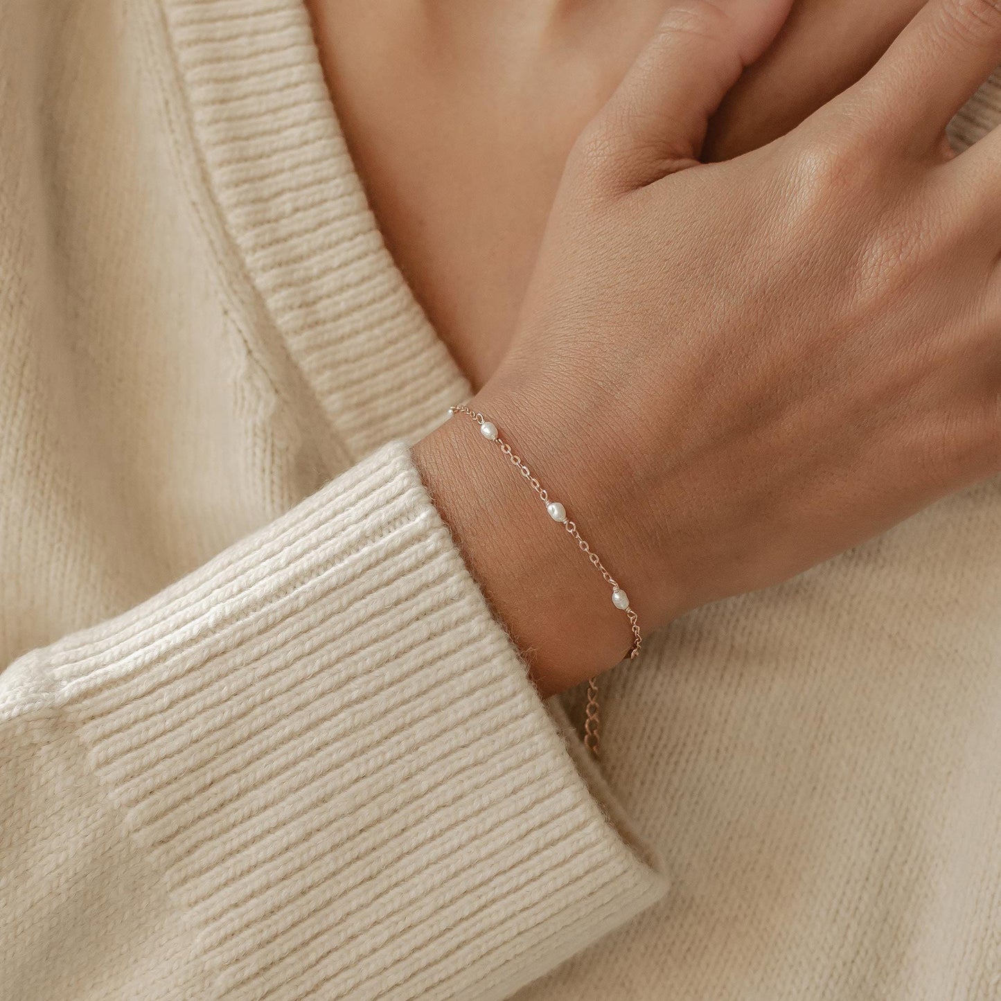 Pearl Chain Bracelet Sterling Silver Gold