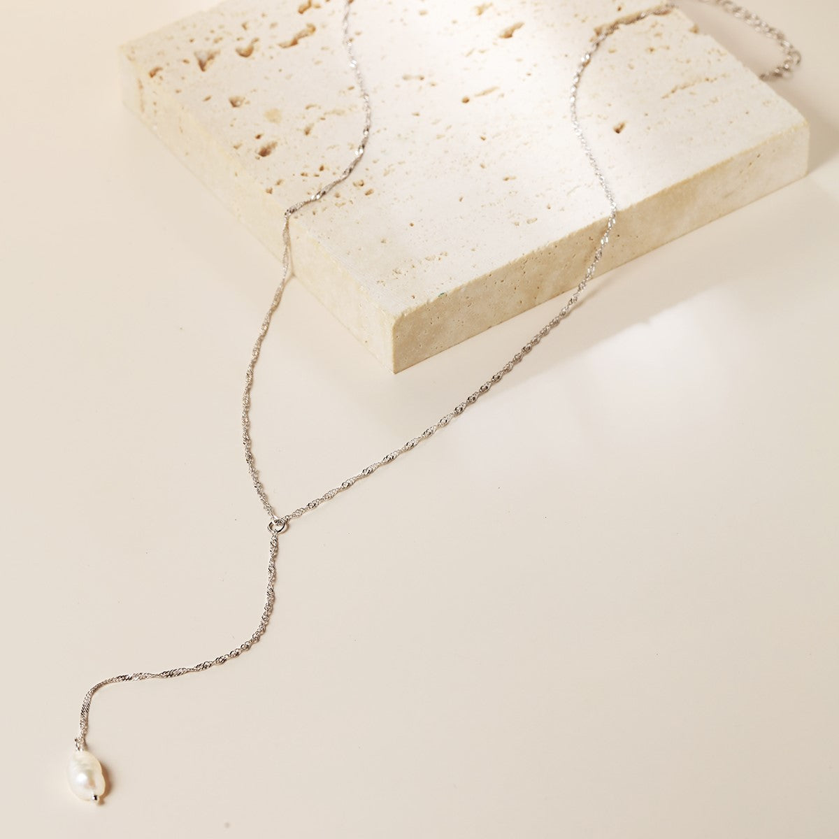 Pearl Pendant Lariat Necklace Sterling Silver