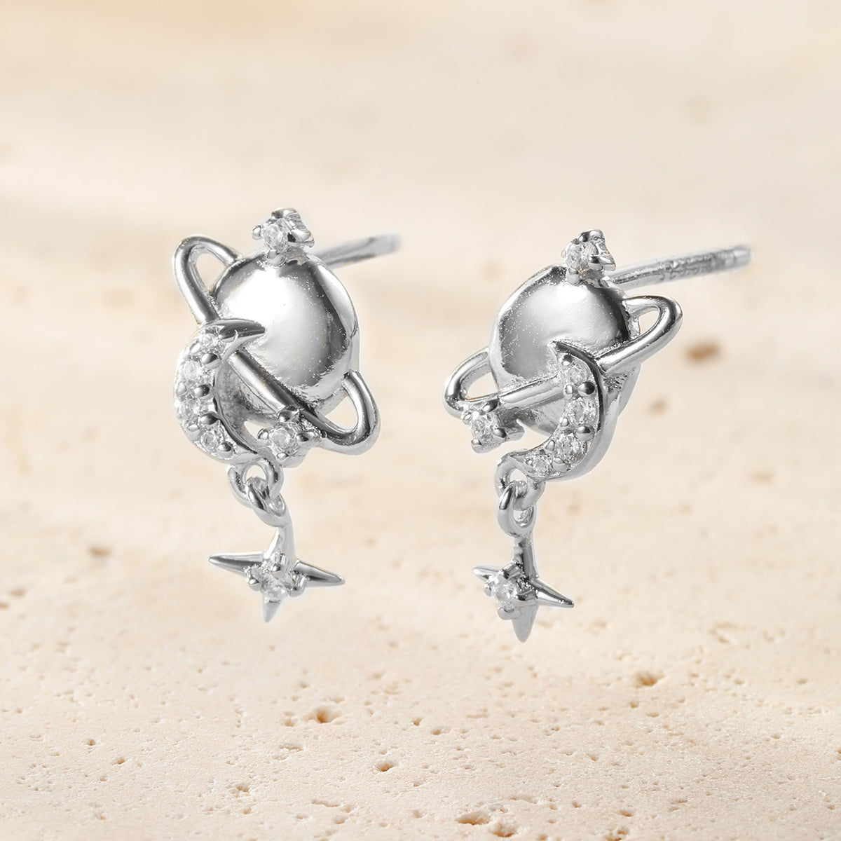 Planet Drop Stud Earrings Sterling Silver