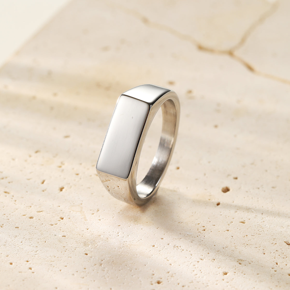 Rectangular Signet Ring Men Stainless Steel