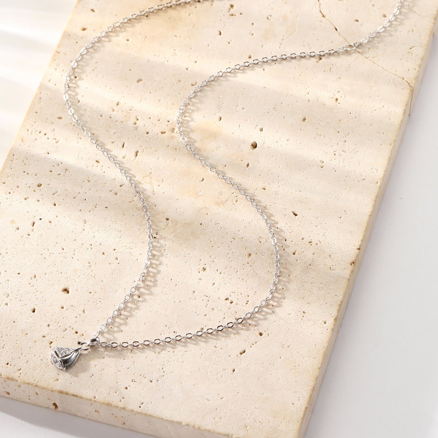 Sailboat Sparkle Pendant Necklace Sterling Silver