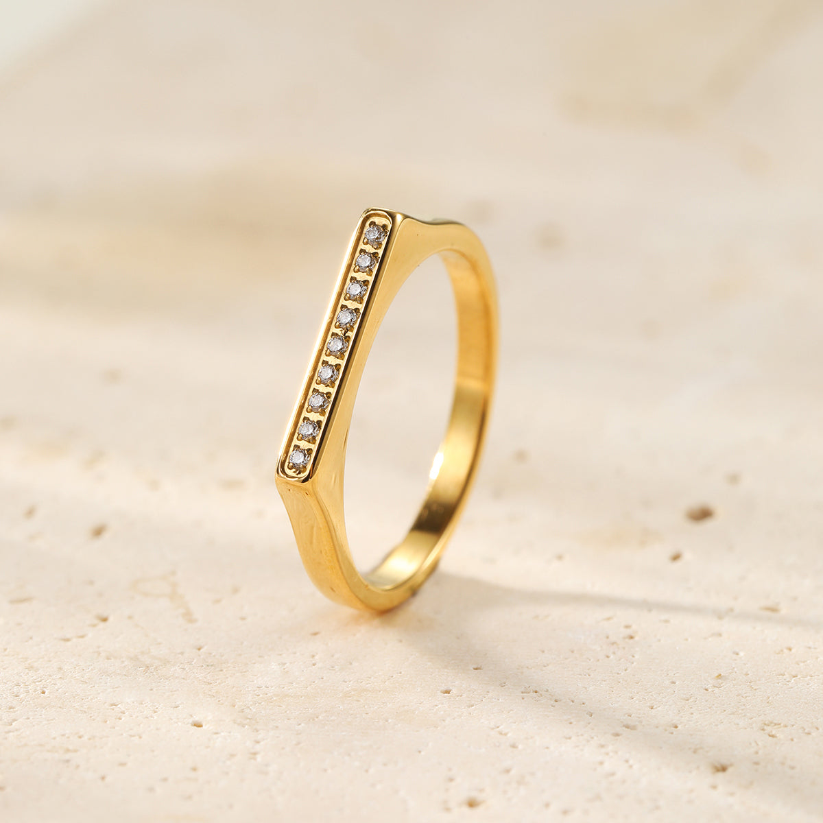 Sleek Gemstone Arc Signet Ring Stainless Steel