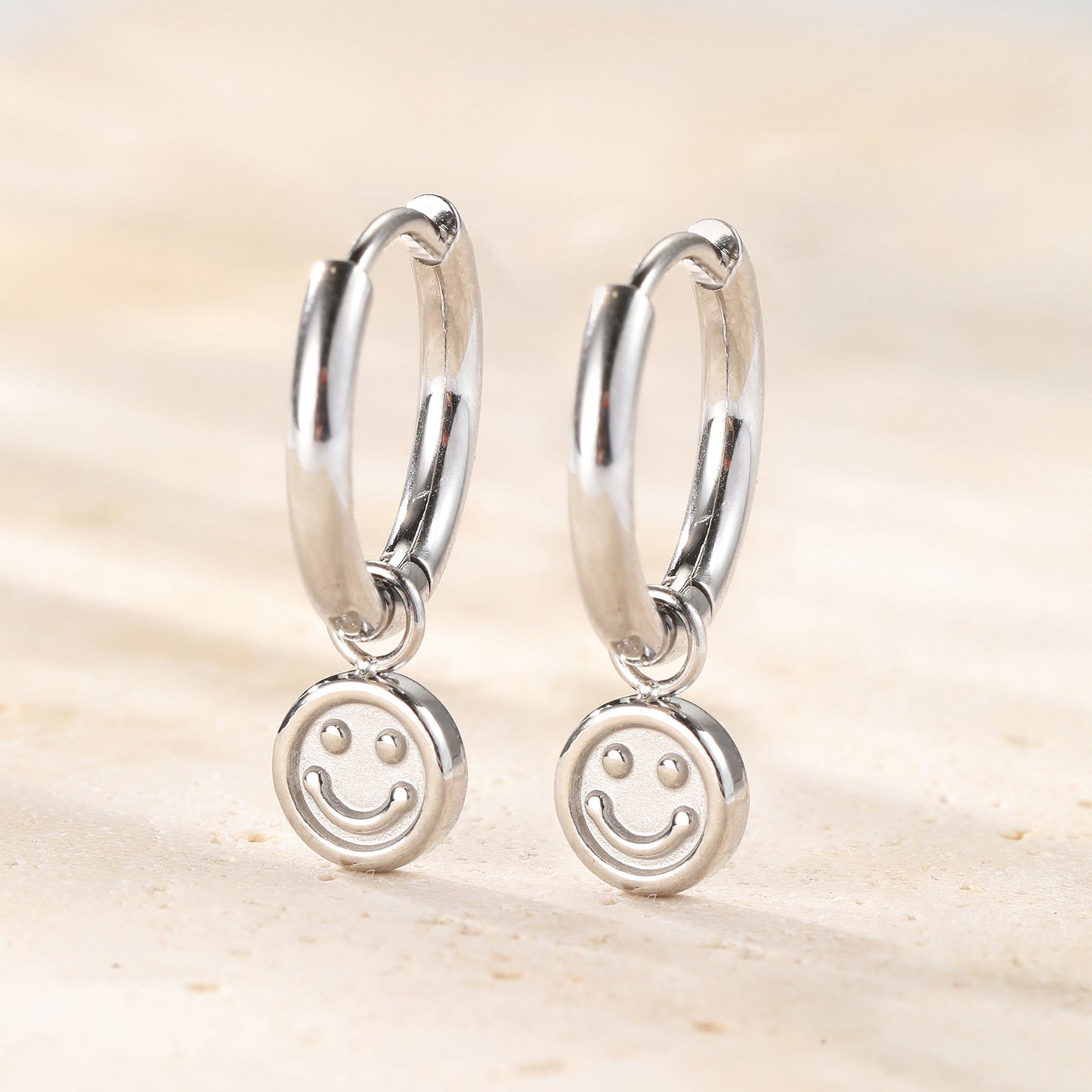 Smiley Charm Hoop Earrings Waterproof