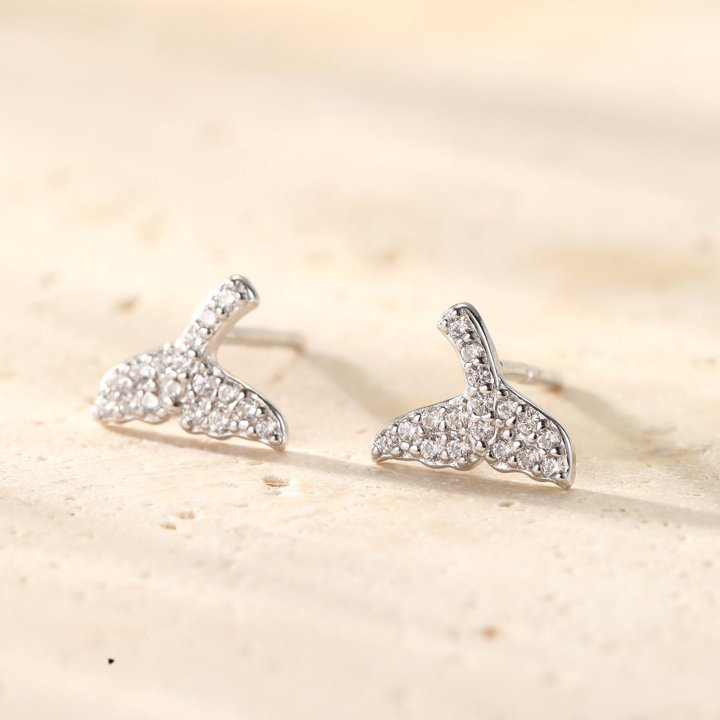 Whale Tail Sparkle Stud Earrings Sterling Silver