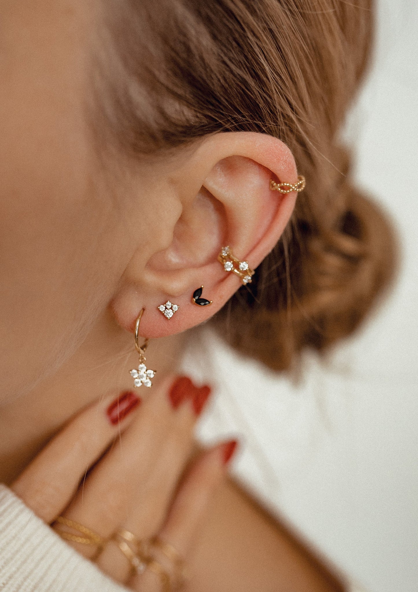 Black Gemstone Firefly Stud Earrings Sterling Silver Gold