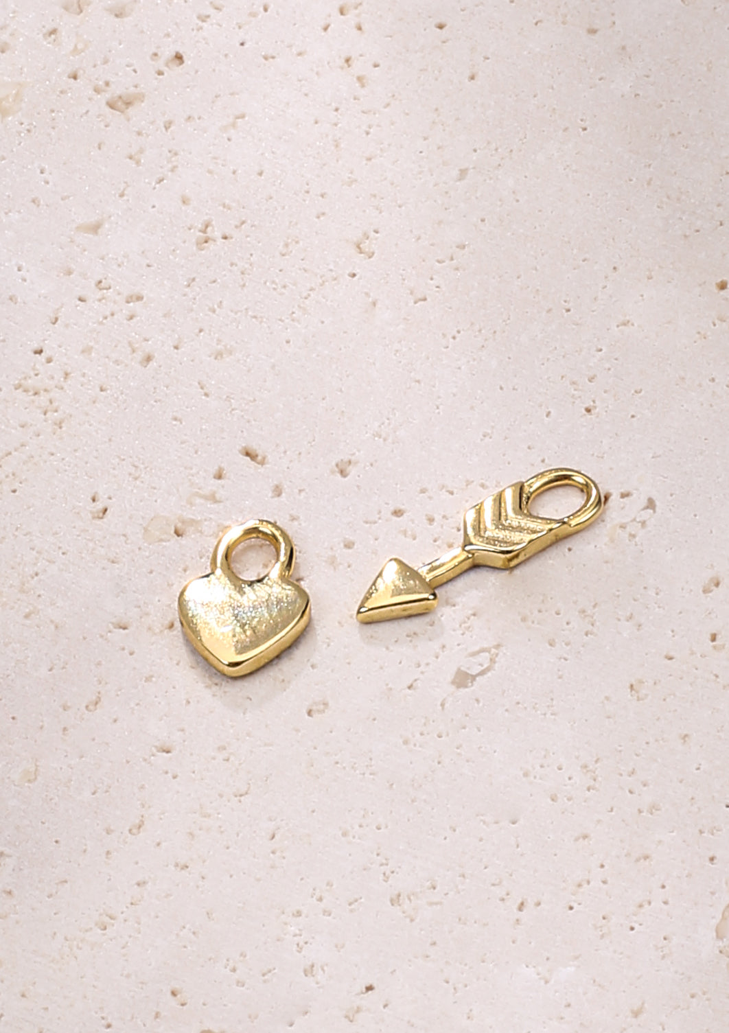 Heart and Arrow Charm Hoop Earrings Sterling Silver Gold