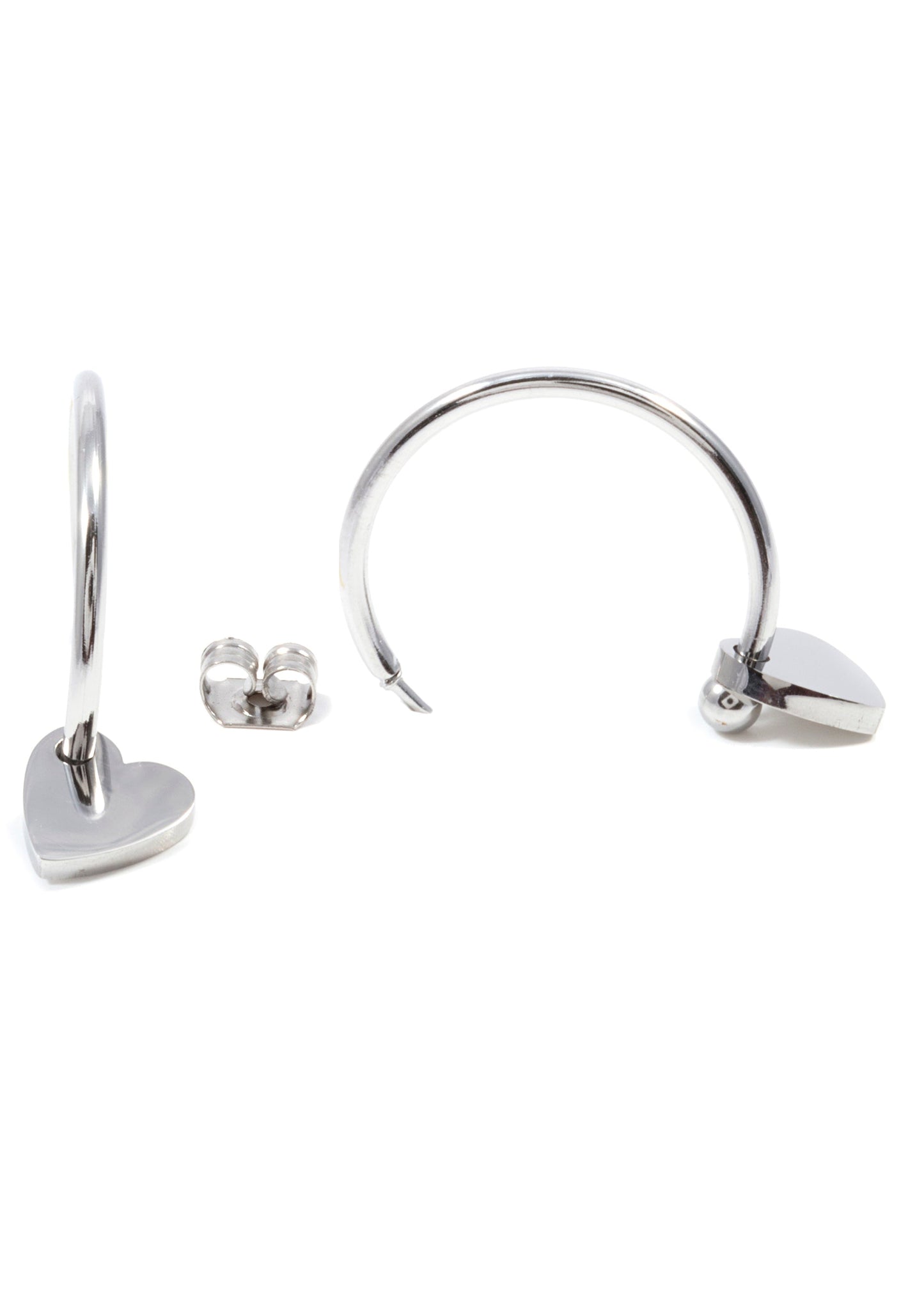 Heart Charm Hoop Earrings Silver