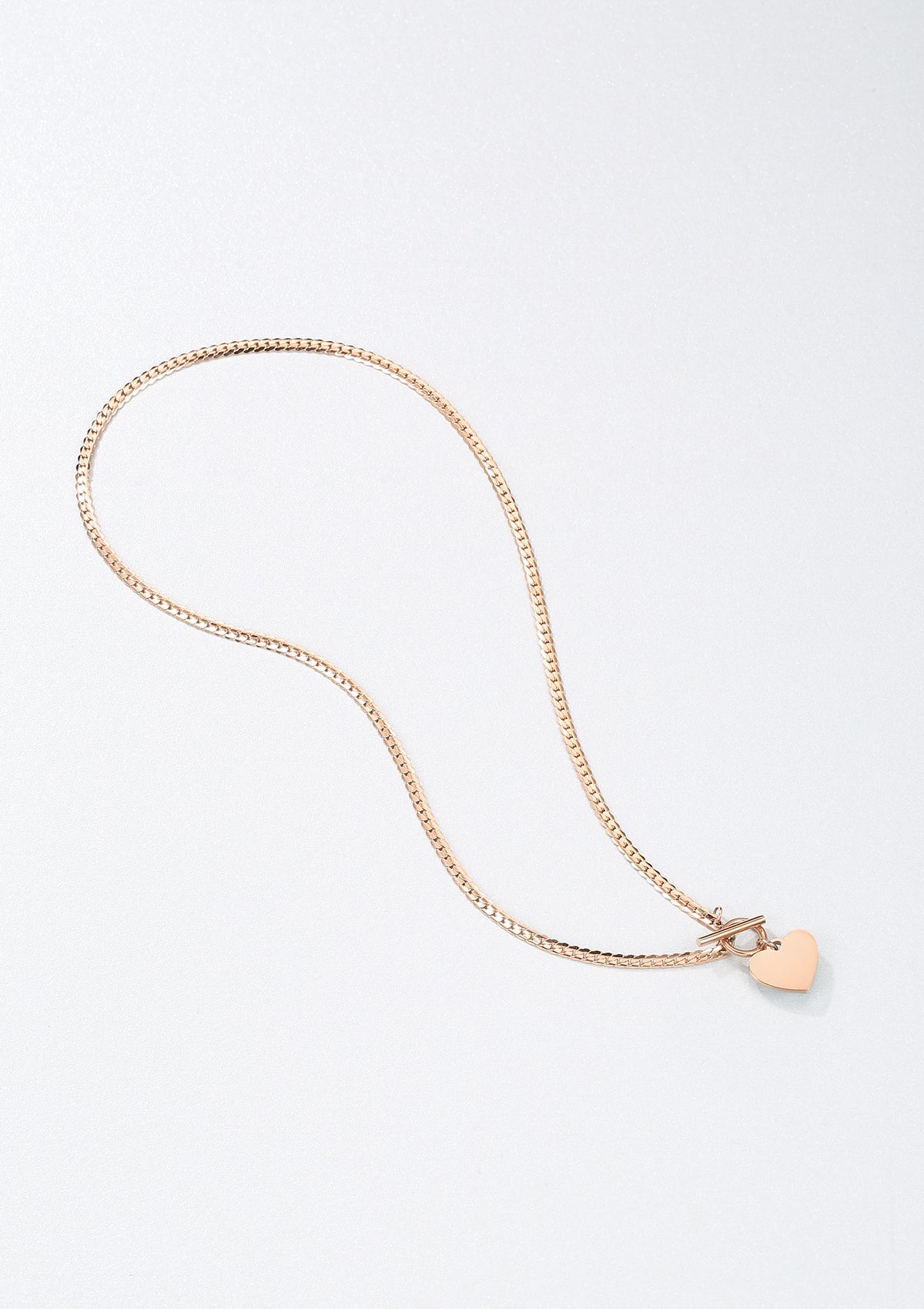 Heart Charm T-Bar Chain Necklace Rose Gold