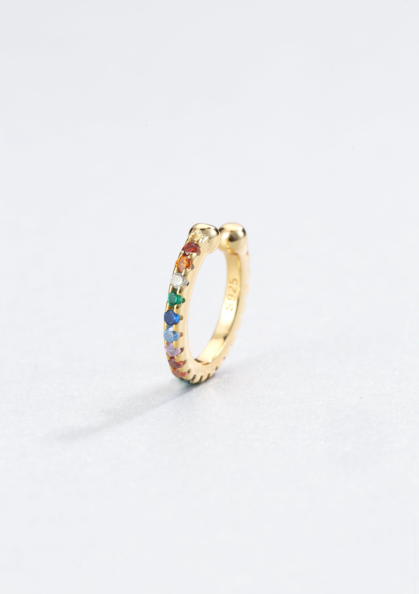 Multicolor Stone Ear Cuff Sterling Silver Gold