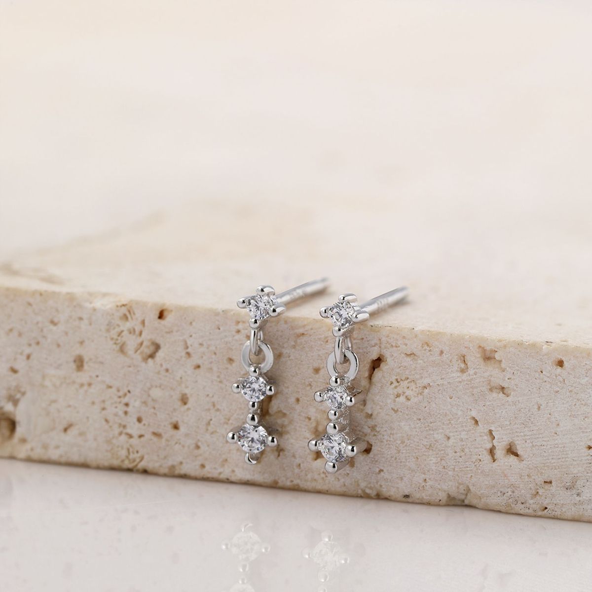 Trio Drop Stud Earrings Sterling Silver