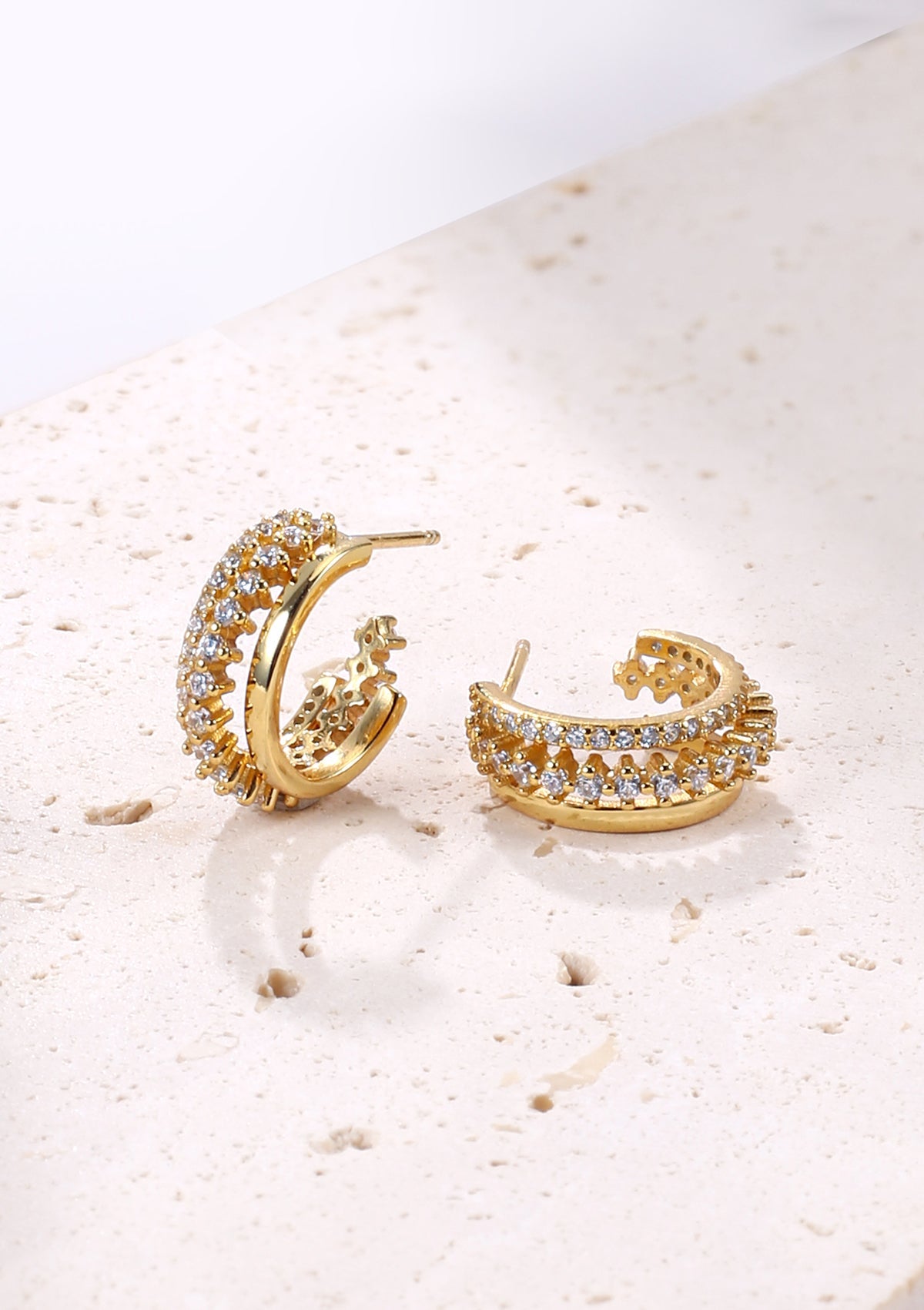 Triple Hoop Fan Gemstones Earrings Sterling Silver Gold