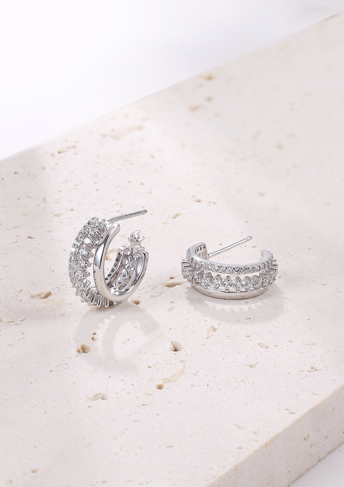 Triple Hoop Fan Gemstones Earrings Sterling Silver