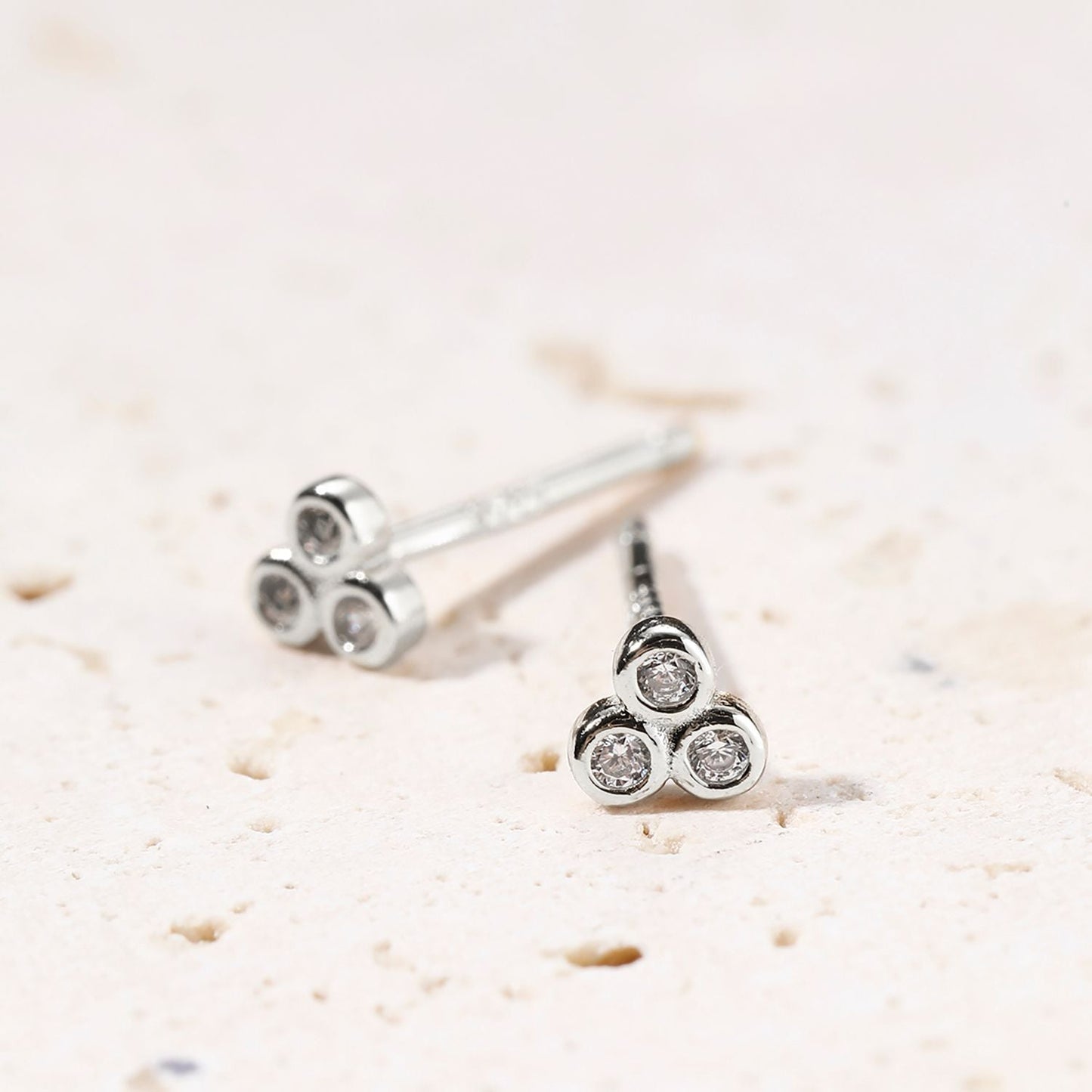 White Triad Stud Earrings Sterling Silver