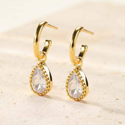 April Diamond Birthstone Hoop Earrings Sterling Silver