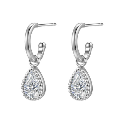 April Diamond Birthstone Hoop Earrings Sterling Silver