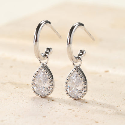 April Diamond Birthstone Hoop Earrings Sterling Silver