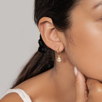 April Diamond Birthstone Hoop Earrings Sterling Silver