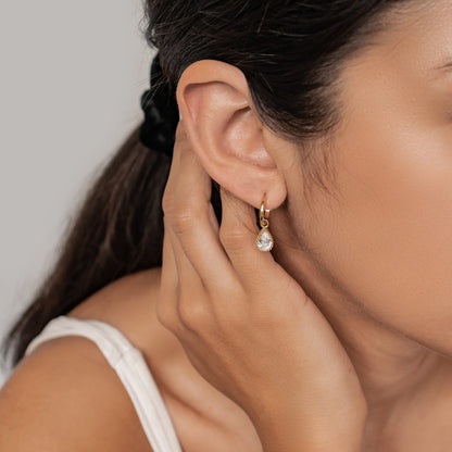 April Diamond Birthstone Hoop Earrings Sterling Silver