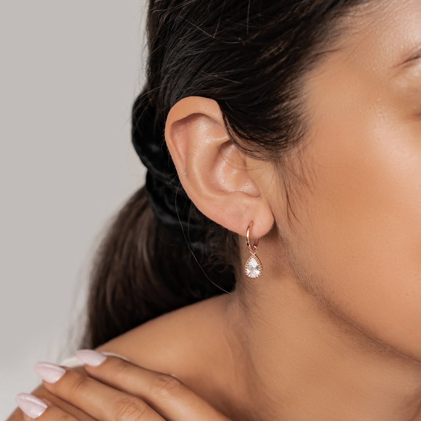 April Diamond Birthstone Hoop Earrings Sterling Silver