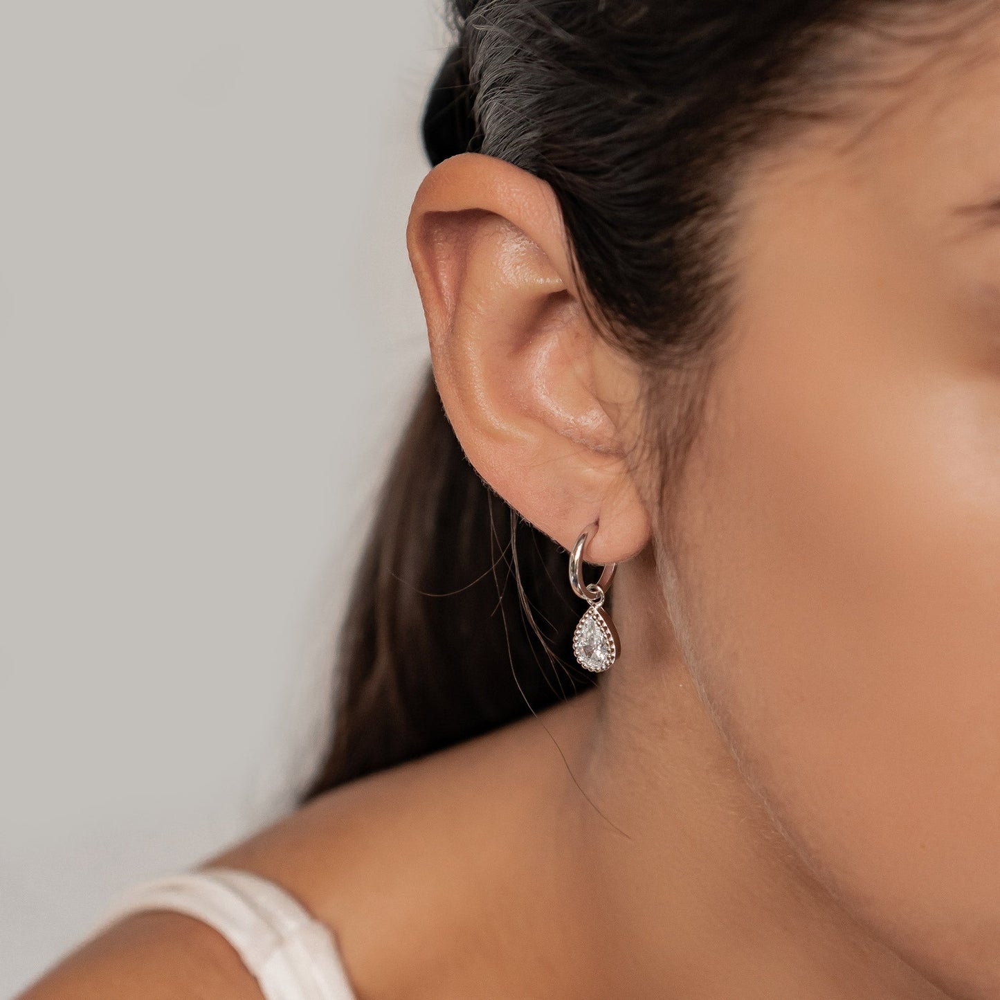 April Diamond Birthstone Hoop Earrings Sterling Silver