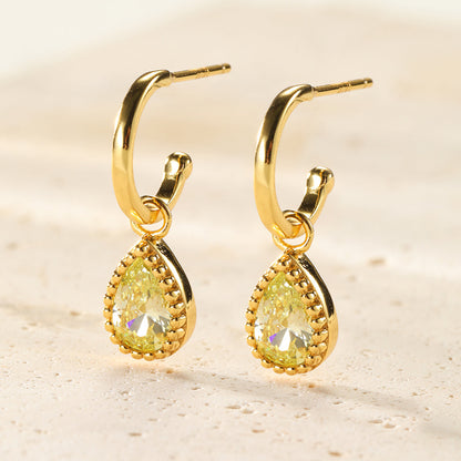 August Peridot Birthstone Hoop Earrings Sterling Silver