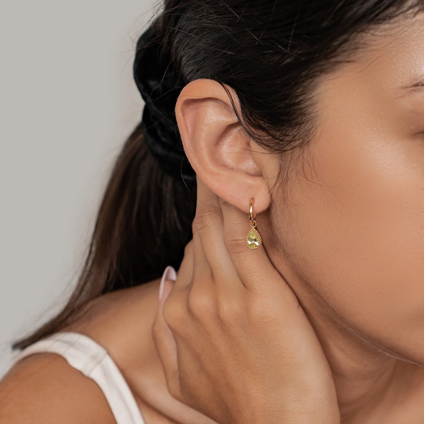 August Peridot Birthstone Hoop Earrings Sterling Silver