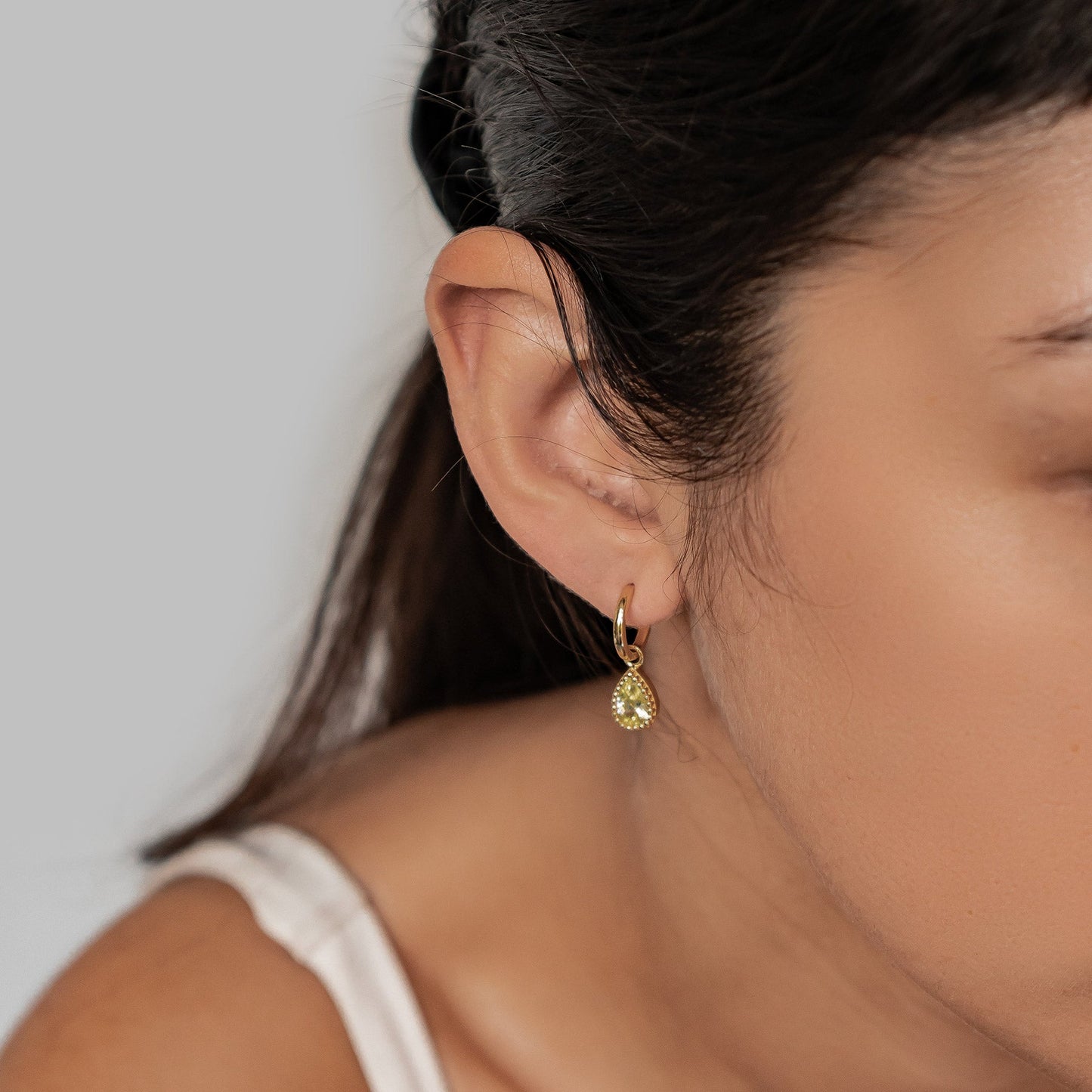 August Peridot Birthstone Hoop Earrings Sterling Silver