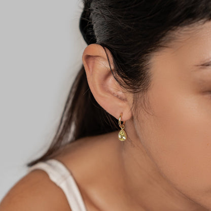 August Peridot Birthstone Hoop Earrings Sterling Silver