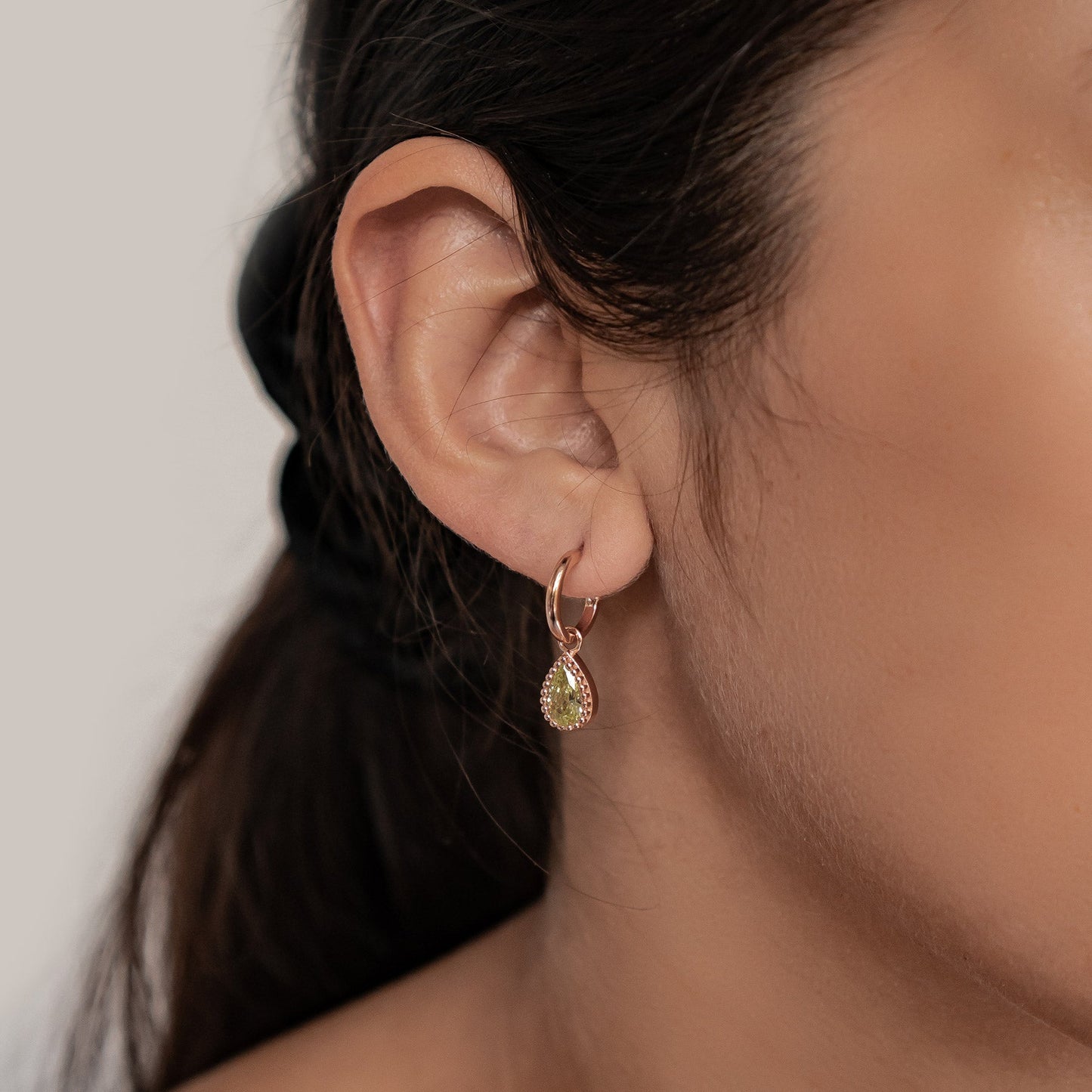 August Peridot Birthstone Hoop Earrings Sterling Silver