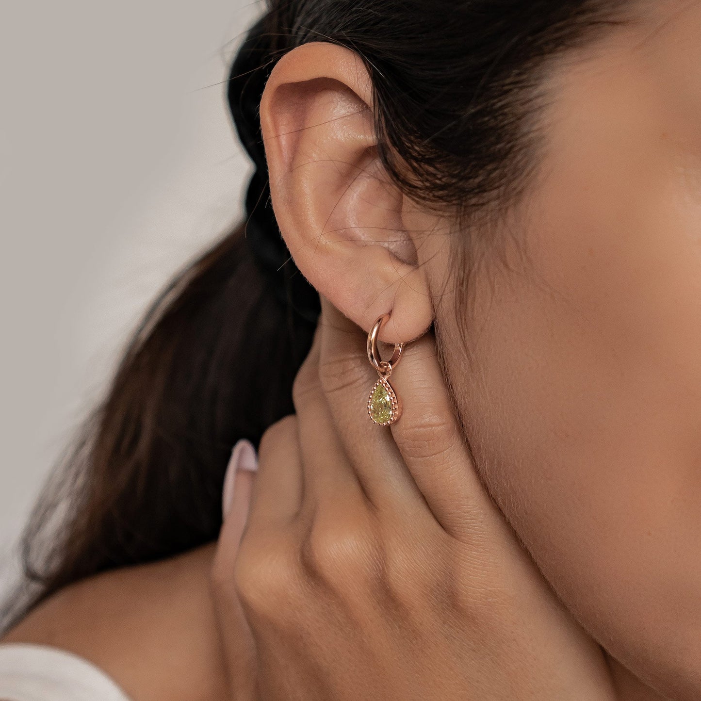 August Peridot Birthstone Hoop Earrings Sterling Silver