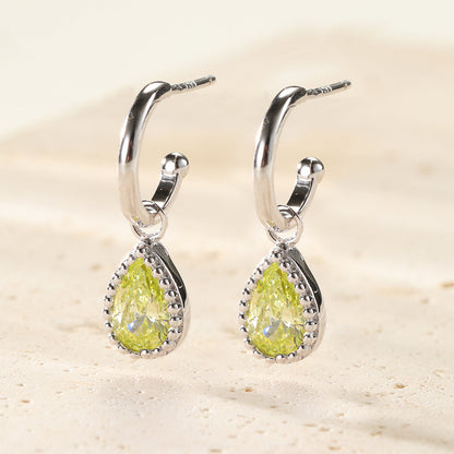 August Peridot Birthstone Hoop Earrings Sterling Silver