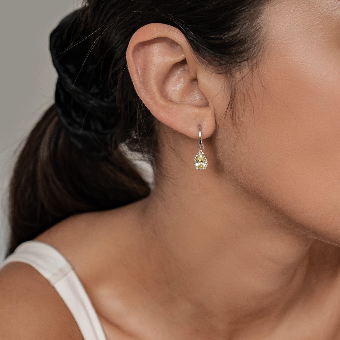 August Peridot Birthstone Hoop Earrings Sterling Silver