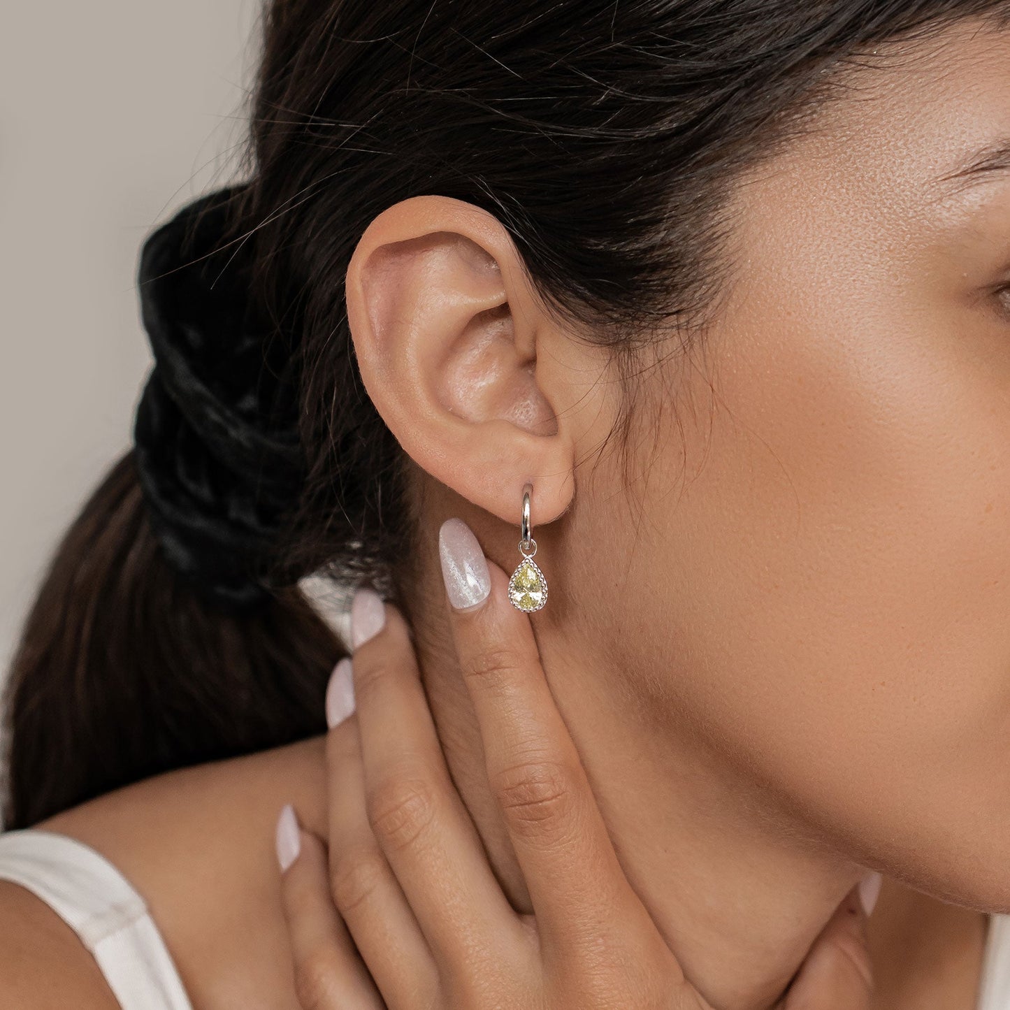 August Peridot Birthstone Hoop Earrings Sterling Silver