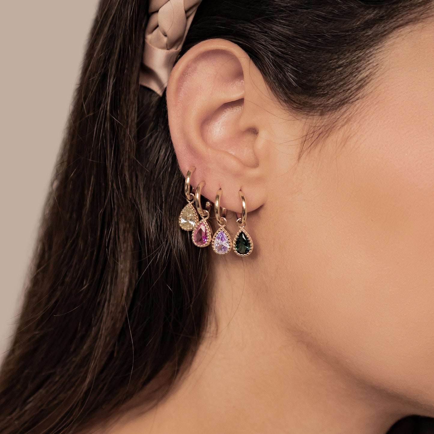 July Ruby Birthstone Hoop Earrings Sterling Silver