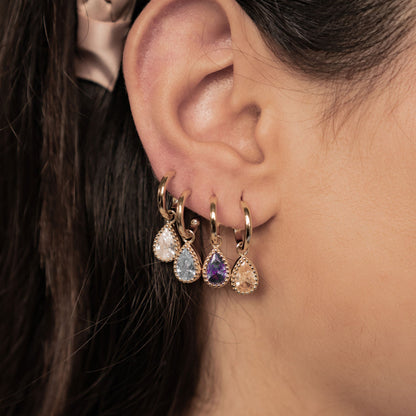 January Garnet Birthstone Hoop Earrings Sterling Silver