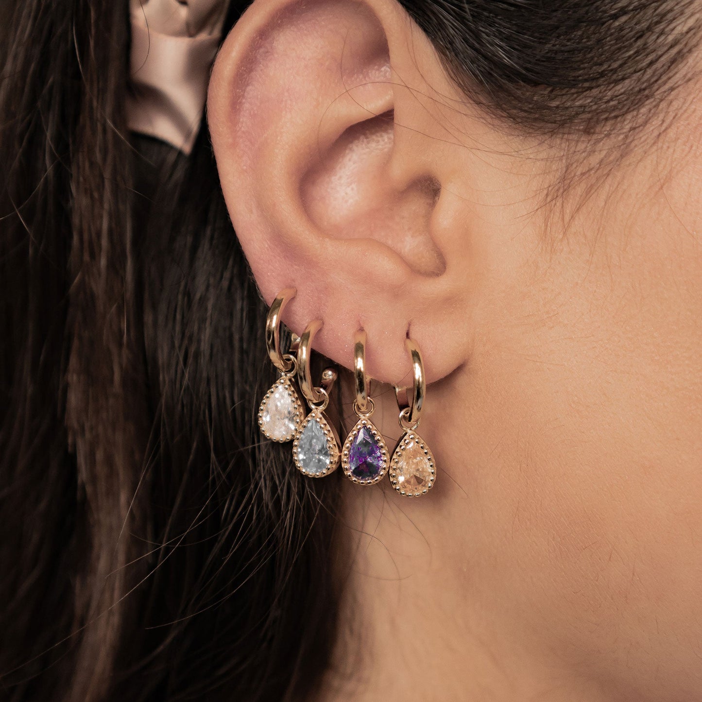 April Diamond Birthstone Hoop Earrings Sterling Silver