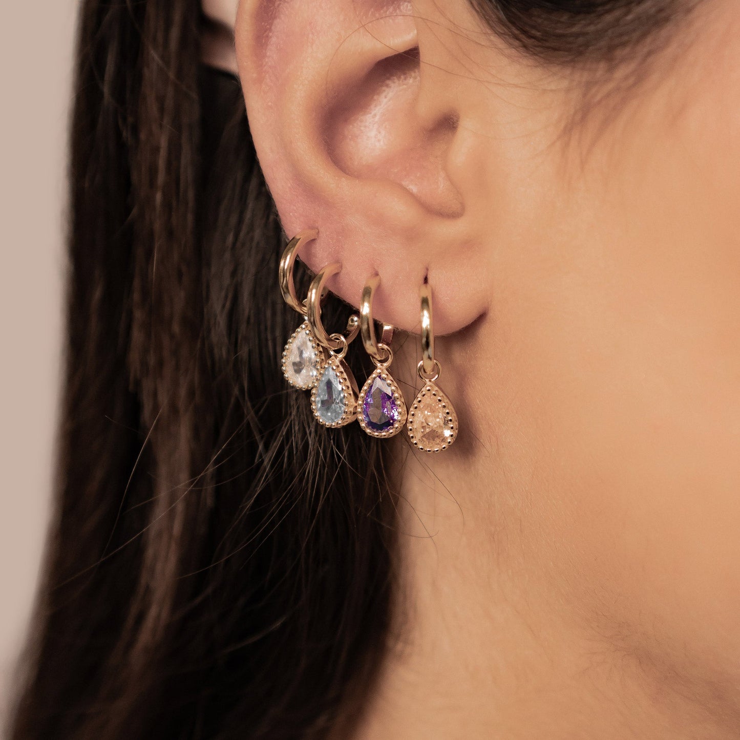 January Garnet Birthstone Hoop Earrings Sterling Silver