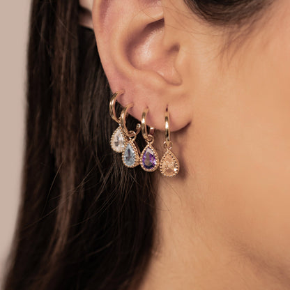 January Garnet Birthstone Hoop Earrings Sterling Silver