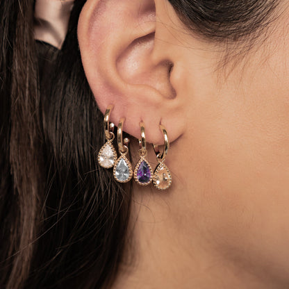 January Garnet Birthstone Hoop Earrings Sterling Silver