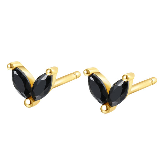 Black Gemstone Firefly Stud Earrings Sterling Silver Gold
